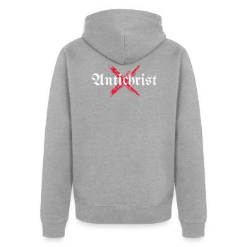 ANTICHRIST Superstar Occult Satan Paganisme Gothique - Veste à capuche bio Premium Unisexe - gris chiné - Dos - Nico (187cm)