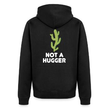 Nicht umarmen - Unisex Premium Bio Zip Hoodie - Schwarz - Hinten - Nico (187cm)