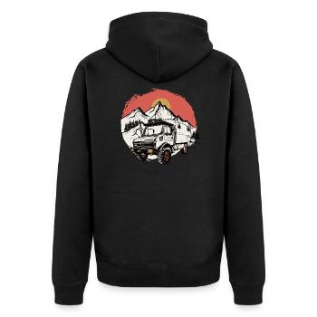 Camping - Unimog - Coucher de soleil - Oldtimer - Veste à capuche bio Premium Unisexe - noir - Dos - Nico (187cm)