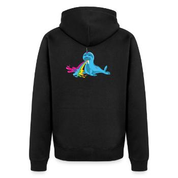 walross,regenbogen,kotzender seehund,robbe,einhorn - Unisex Premium Bio Zip Hoodie - Schwarz - Hinten - Nico (187cm)