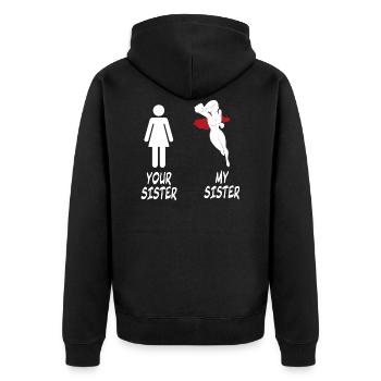 VOTRE SŒUR - MA SŒUR - Comparaison - Veste à capuche bio Premium Unisexe - noir - Dos - Nico (187cm)