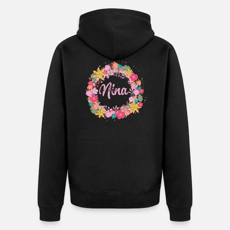 nina,fleurs,couronne de fleurs,floral,illustration - Veste à capuche bio Premium Unisexe - noir