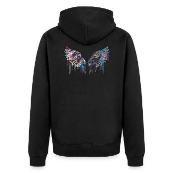 angelwings,flügel,aquarell,rot,engelsflügel - Unisex Premium Bio Zip Hoodie - Schwarz - Hinten - Nico (187cm)