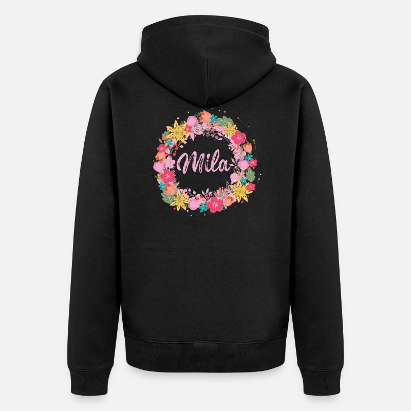 mila,fleurs,couronne de fleurs,floral,illustration - Veste à capuche bio Premium Unisexe - noir