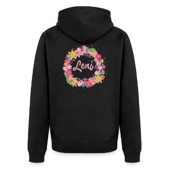 leni,blumen,blumenkranz,floral,illustration - Unisex Premium Bio Zip Hoodie - Schwarz - Hinten - Nico (187cm)
