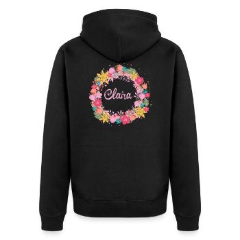clara ,blumen,blumenkranz,floral,illustration - Unisex Premium Bio Zip Hoodie - Schwarz - Hinten - Nico (187cm)