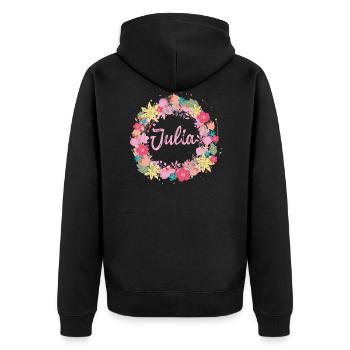 julia,blumen,blumenkranz,floral,illustration - Unisex Premium Bio Zip Hoodie - Schwarz - Hinten - Nico (187cm)