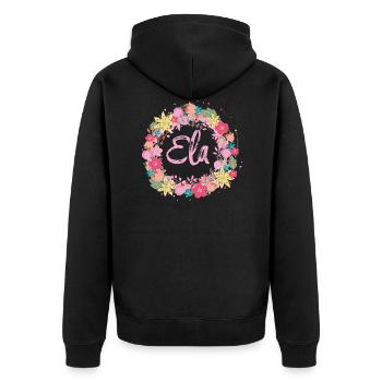 ela ,blumen,blumenkranz,floral,illustration - Unisex Premium Bio Zip Hoodie - Schwarz - Hinten - Nico (187cm)
