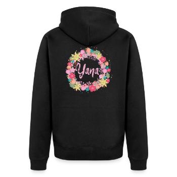 Yana ,blumen,blumenkranz,floral,illustration - Unisex Premium Bio Zip Hoodie - Schwarz - Hinten - Nico (187cm)
