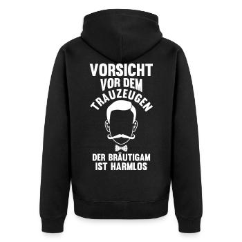 Trauzeuge - Unisex Premium Bio Zip Hoodie - Schwarz - Hinten - Nico (187cm)