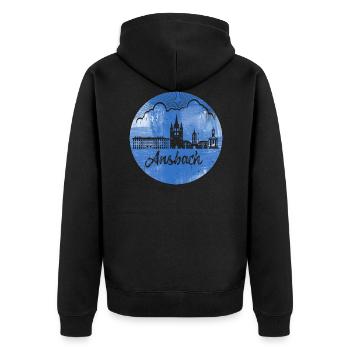 ansbach,skyline,blau,kreis,retro - Unisex Premium Bio Zip Hoodie - Schwarz - Hinten - Nico (187cm)