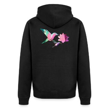 hummingbird, watercolor, lotus, bird, painting, flower - Unisex Premium Organic Zip Hoodie - black - Back - Nico (187cm)