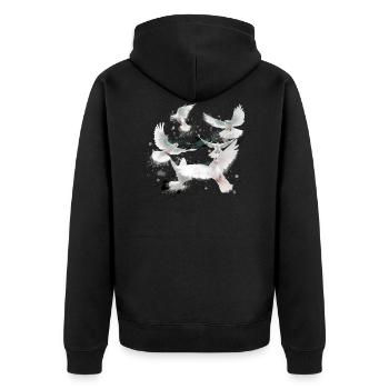 tauben,taube,vögel,vogelschwarm,weiss ,graffiti - Unisex Premium Bio Zip Hoodie - Schwarz - Hinten - Nico (187cm)