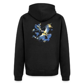Vögel,kohlmeise, vogelschwarm, Graffiti,bunt - Unisex Premium Bio Zip Hoodie - Schwarz - Hinten - Nico (187cm)