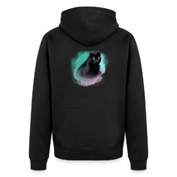 katze,siamkatze,schwarze katze,aquarell ,bunt - Unisex Premium Bio Zip Hoodie - Schwarz - Hinten - Nico (187cm)