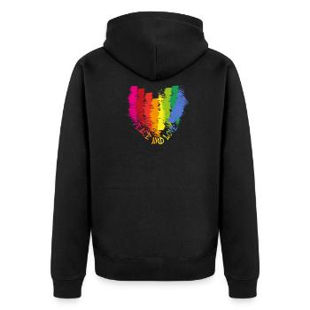 peace and love,herz,regenbogen,liebe,frieden - Unisex Premium Bio Zip Hoodie - Schwarz - Hinten - Nico (187cm)