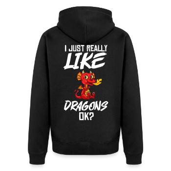 Dragonhead Dragon Funny Cute Fantasy Creatures - Unisex Premium Organic Zip Hoodie - black - Back - Nico (187cm)