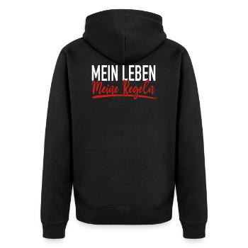 Mein Leben - meine Regeln - Unisex Premium Bio Zip Hoodie - Schwarz - Hinten - Nico (187cm)