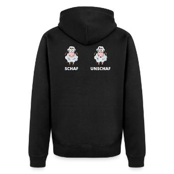 Schäfchen Schaf Unschaf Schafbock Schaffell - Unisex Premium Bio Zip Hoodie - Schwarz - Hinten - Nico (187cm)