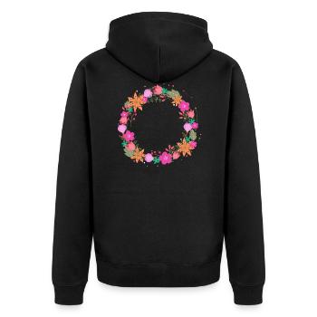 leer,blumen,blumenkranz,floral,illustration,pink - Unisex Premium Bio Zip Hoodie - Schwarz - Hinten - Nico (187cm)