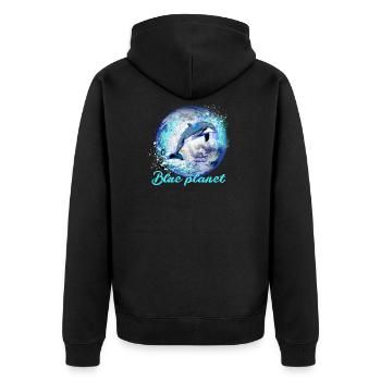 dauphin, terre, peinture, bleu, dauphins, mer, planète - Veste à capuche bio Premium Unisexe - noir - Dos - Nico (187cm)