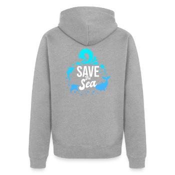 Sparen Sie Meere - Unisex Premium Bio Zip Hoodie - Grau meliert - Hinten - Nico (187cm)