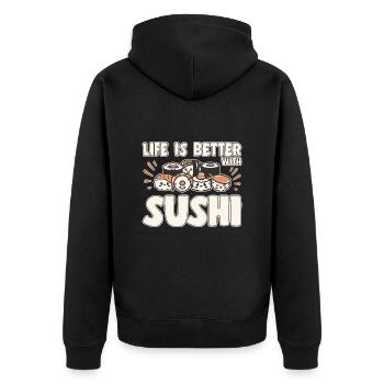 L’amateur de sushis est meilleur avec les sushis - Veste à capuche bio Premium Unisexe - noir - Dos - Nico (187cm)