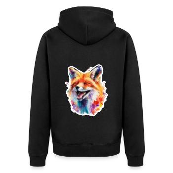 Bunter Fuchs in Aquarell - Unisex Premium Bio Zip Hoodie - Schwarz - Hinten - Nico (187cm)