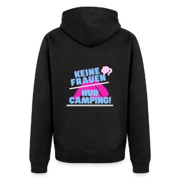 Keine Frauen - nur Camping! - Unisex Premium Bio Zip Hoodie - Schwarz - Hinten - Nico (187cm)