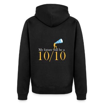 Meine Zukunft wird eine 10/10 sein - Unisex Premium Bio Zip Hoodie - Schwarz - Hinten - Nico (187cm)