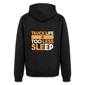 Lkw-Leben = zu wenig Schlaf - Unisex Premium Bio Zip Hoodie - Schwarz - Hinten - Nico (187cm)