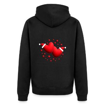 Weihnachtsherzen mit Sternen in Rot. - Unisex Premium Bio Zip Hoodie - Schwarz - Hinten - Nico (187cm)