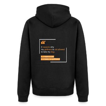 Cat: 2 reasons why my girlfriend - Unisex Premium Organic Zip Hoodie - black - Back - Nico (187cm)