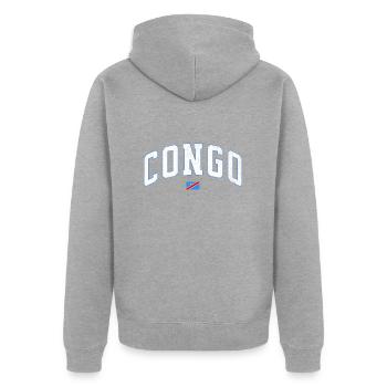 RD Congo Design : un style congolais vibrant - Veste à capuche bio Premium Unisexe - gris chiné - Dos - Nico (187cm)