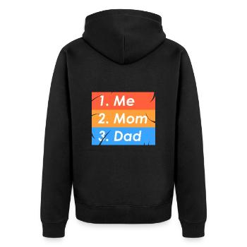 1. Ich 2. Mama 3. Papa - Unisex Premium Bio Zip Hoodie - Schwarz - Hinten - Nico (187cm)