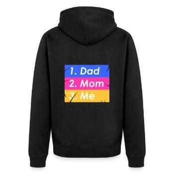 1. Papa 2. Mama 3. ich - Unisex Premium Bio Zip Hoodie - Schwarz - Hinten - Nico (187cm)