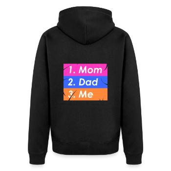 1. Mama 2. Papa 3. Ich - Unisex Premium Bio Zip Hoodie - Schwarz - Hinten - Nico (187cm)