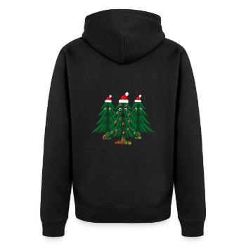 Fröhliche Weihnachtstannen mit Zipfelmützen. - Unisex Premium Bio Zip Hoodie - Schwarz - Hinten - Nico (187cm)