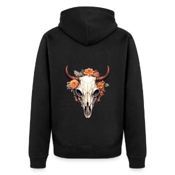 Stier Toten Schädel im Boho Style - Unisex Premium Bio Zip Hoodie - Schwarz - Hinten - Nico (187cm)