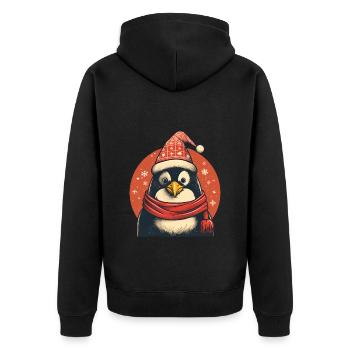 Süßer kuscheliger Winter Pinguin mit Mütze - Unisex Premium Bio Zip Hoodie - Schwarz - Hinten - Nico (187cm)