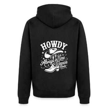 Howdy Always Line Dance Mode Stetson Boots - Unisex Premium Bio Zip Hoodie - Schwarz - Hinten - Nico (187cm)