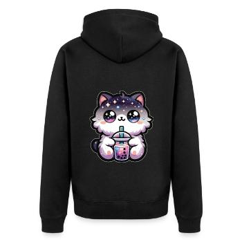 Katzen trinken Bubble Tea Galaxie Boba Katze - Unisex Premium Bio Zip Hoodie - Schwarz - Hinten - Nico (187cm)