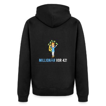Millionär vor 42! - Unisex Premium Bio Zip Hoodie - Schwarz - Hinten - Nico (187cm)