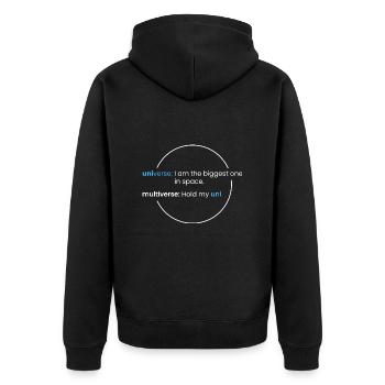 Multiverse > Universe - Unisex Premium Organic Zip Hoodie - black - Back - Nico (187cm)