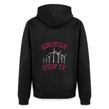 No to wind turbines, Enough, Stop it - Unisex Premium Organic Zip Hoodie - black - Back - Nico (187cm)