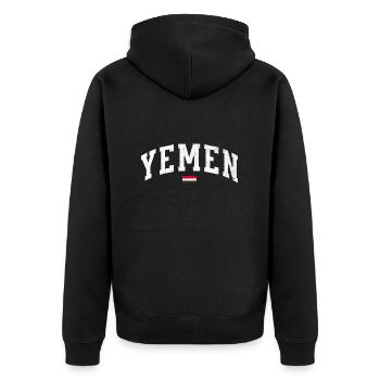 Unterstützen Sie den Jemen: Yemeni Heritage Design - Unisex Premium Bio Zip Hoodie - Schwarz - Hinten - Nico (187cm)
