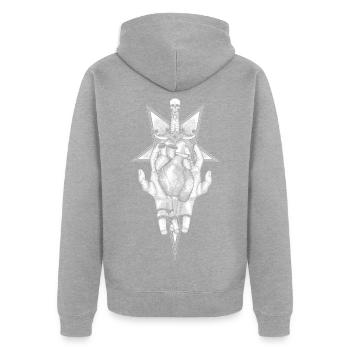 Aching Heart - Schwarze Version - Unisex Premium Bio Zip Hoodie - Grau meliert - Hinten - Nico (187cm)