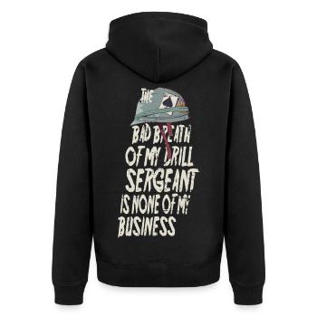 Drill Sergeant Mundgeruch - Unisex Premium Bio Zip Hoodie - Schwarz - Hinten - Nico (187cm)