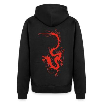 Roter Rauchdrache - Unisex Premium Bio Zip Hoodie - Schwarz - Hinten - Nico (187cm)