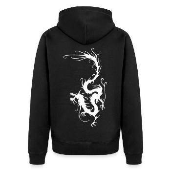 Weißer Rauch Drache - Unisex Premium Bio Zip Hoodie - Schwarz - Hinten - Nico (187cm)